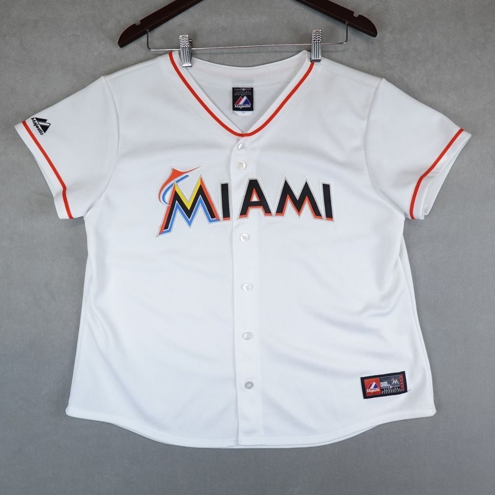 Vintage Florida Marlins Majestic Jersey Womens 2X Made In Usa Stitched White